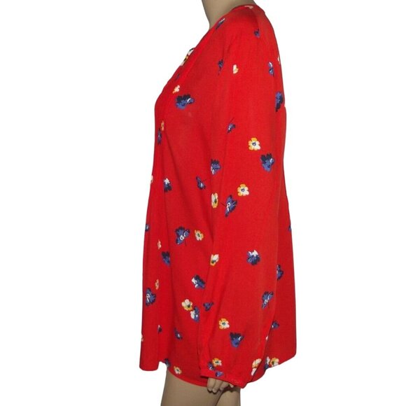 Old Navy Blouse Womens Large Red Floral boho peasant top lace-up v-neck swing - Picture 5 of 15